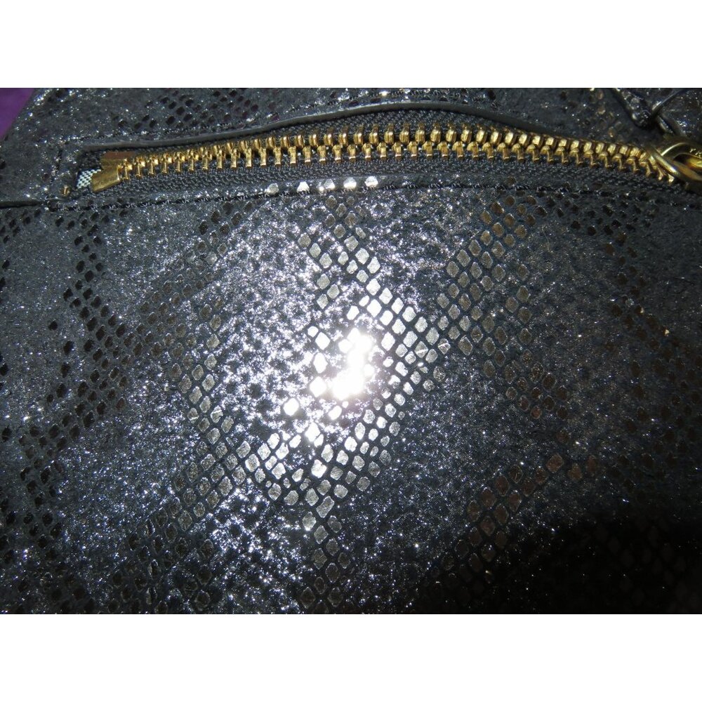 FOSSIL Megan Silver & Black Metallic Python Embossed Leather Backpack & Key - Picture 11 of 15
